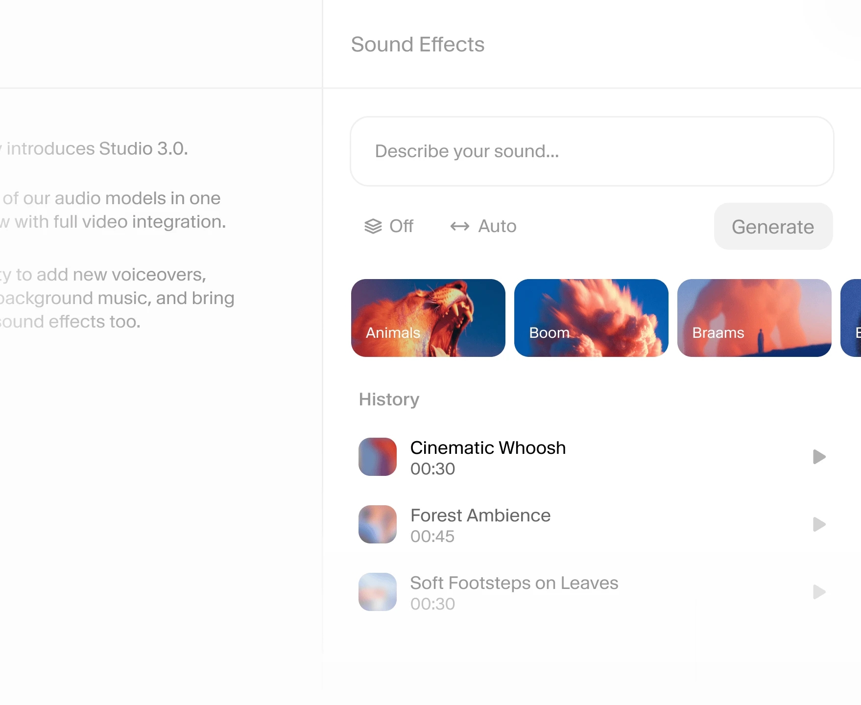 Sound effects UI in Studio
