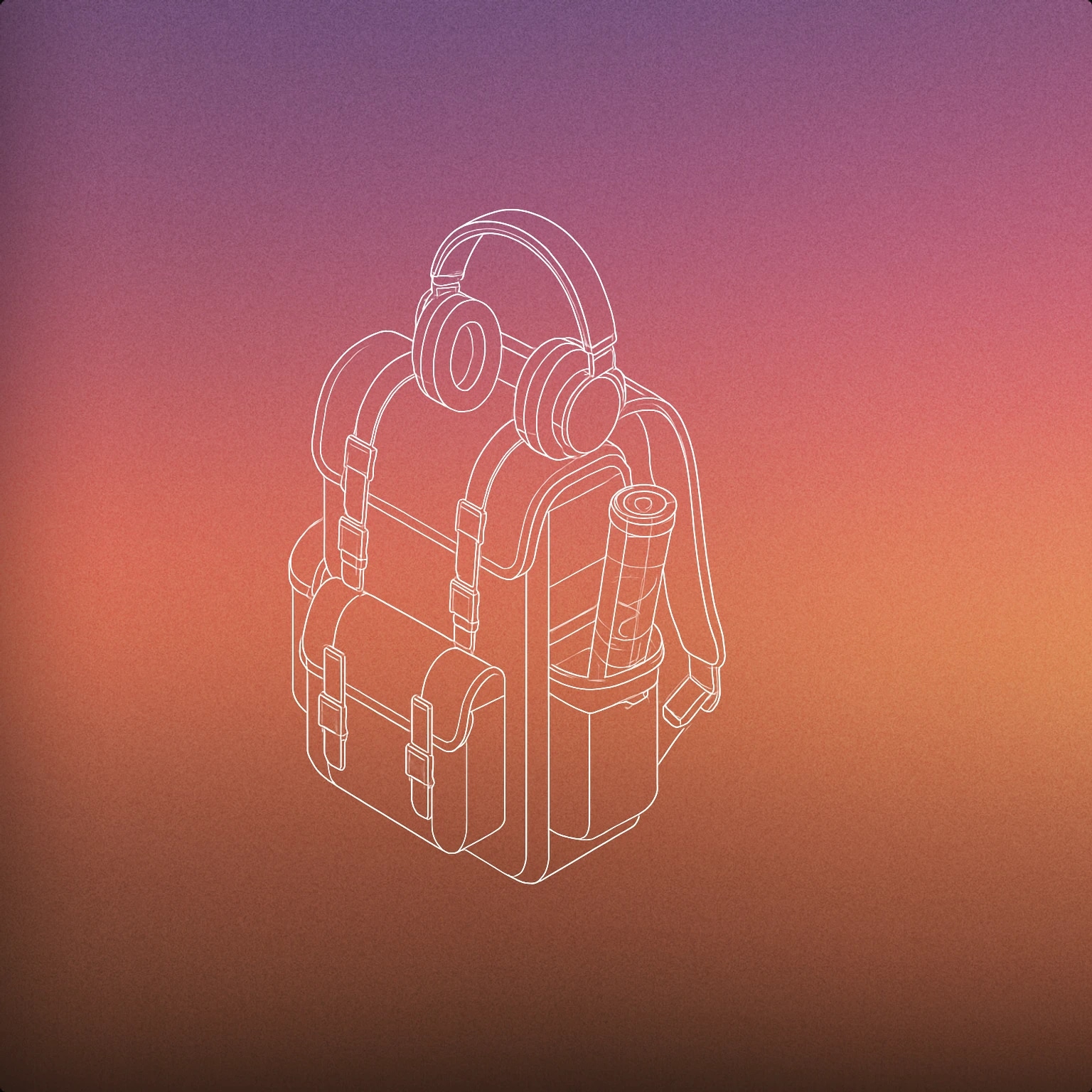 Cover of A sturdy explorer's backpack with a rolled-up map sticking out and a pair of headphones resting on top for Adventurer voice library